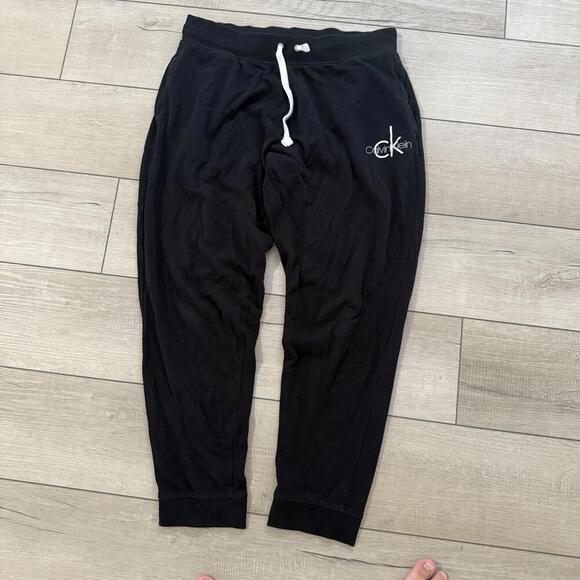 Calvin Klein Black Jogger Sweatpants Women’s L Logo Drawstring Lounge Casual - Picture 1 of 8